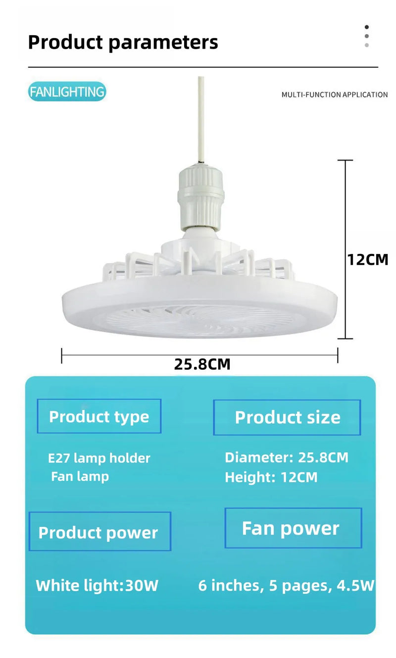 LED Light Fan with Remote Control and 3-Speed E27 Lighting Base for Bedroom and Living Room Lighting 2-in-1 Ceiling Fan Lights