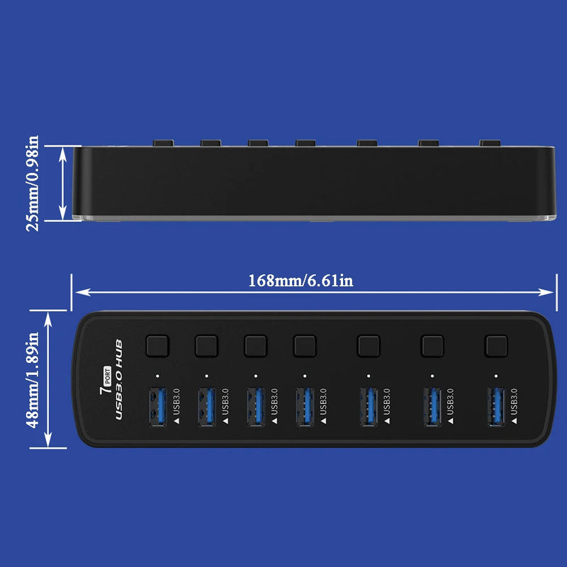 Adaptador divisor usb de alta velocidade, 7 portas usb 3.0 hub 5gbps interruptor liga/desliga individual para pc acessórios de computador ssd rgb usb hub